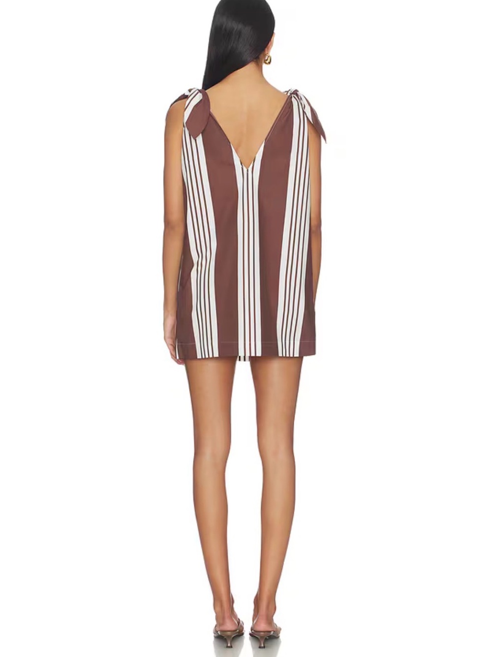 Posse Rosie Mini Dress Chocolate Brown Stripe Medium - Picture 2 of 8
